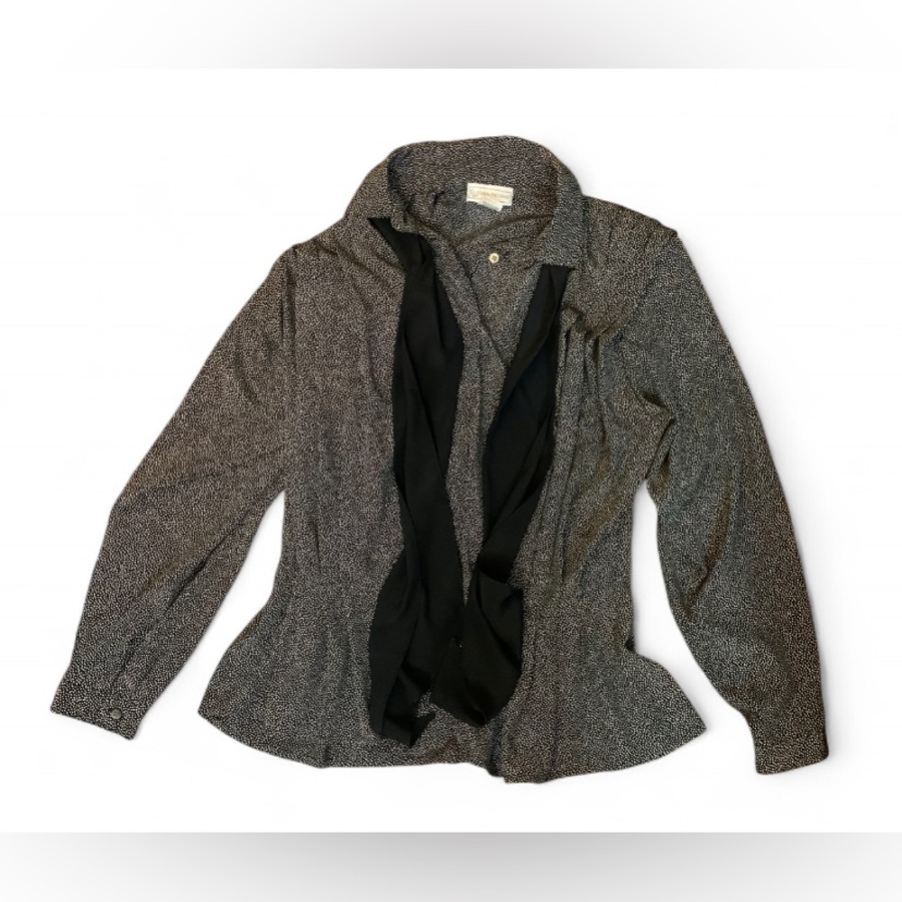Evan Picone Gray Blouse with polka dots and a scarf Accent